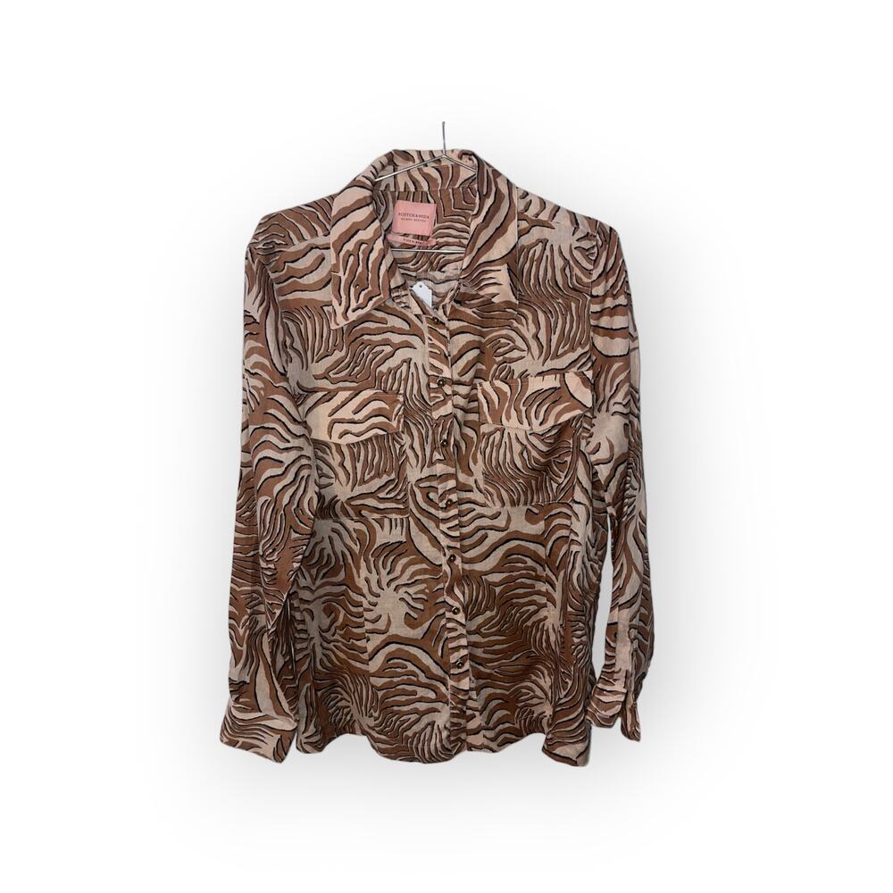 Scotch & Soda jungle print linen blouse with animal print buttons SZXL